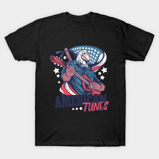 American Tunes Bald Eagle with guitar funny T-Shirt by Emart